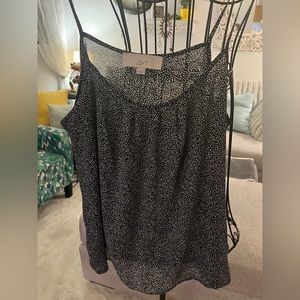 LOFT Pleated front, scoop neck cami, Black with white polka dots.  Size M